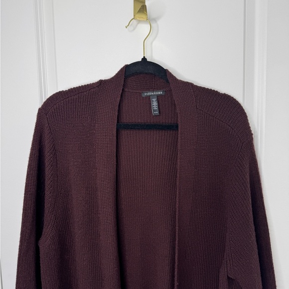 Eileen Fisher burgundy merino wool Open Front Cardigan XL - Picture 2 of 9